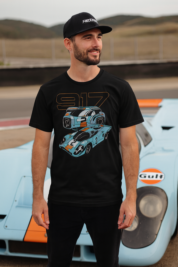 👕 Camiseta Porsche 917 ⚫🔵🟠