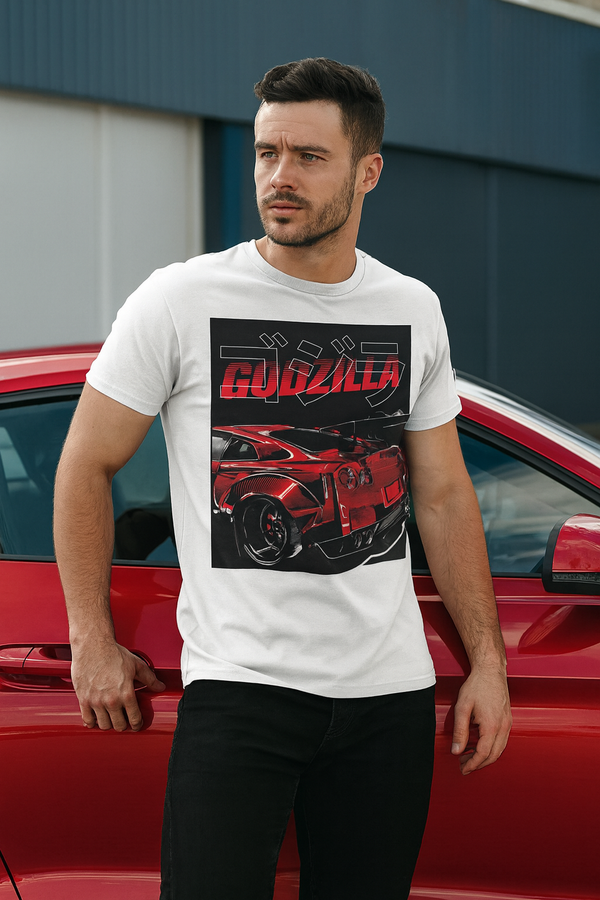 👕 Camiseta Godzilla GT-R ⚪🔴🐉