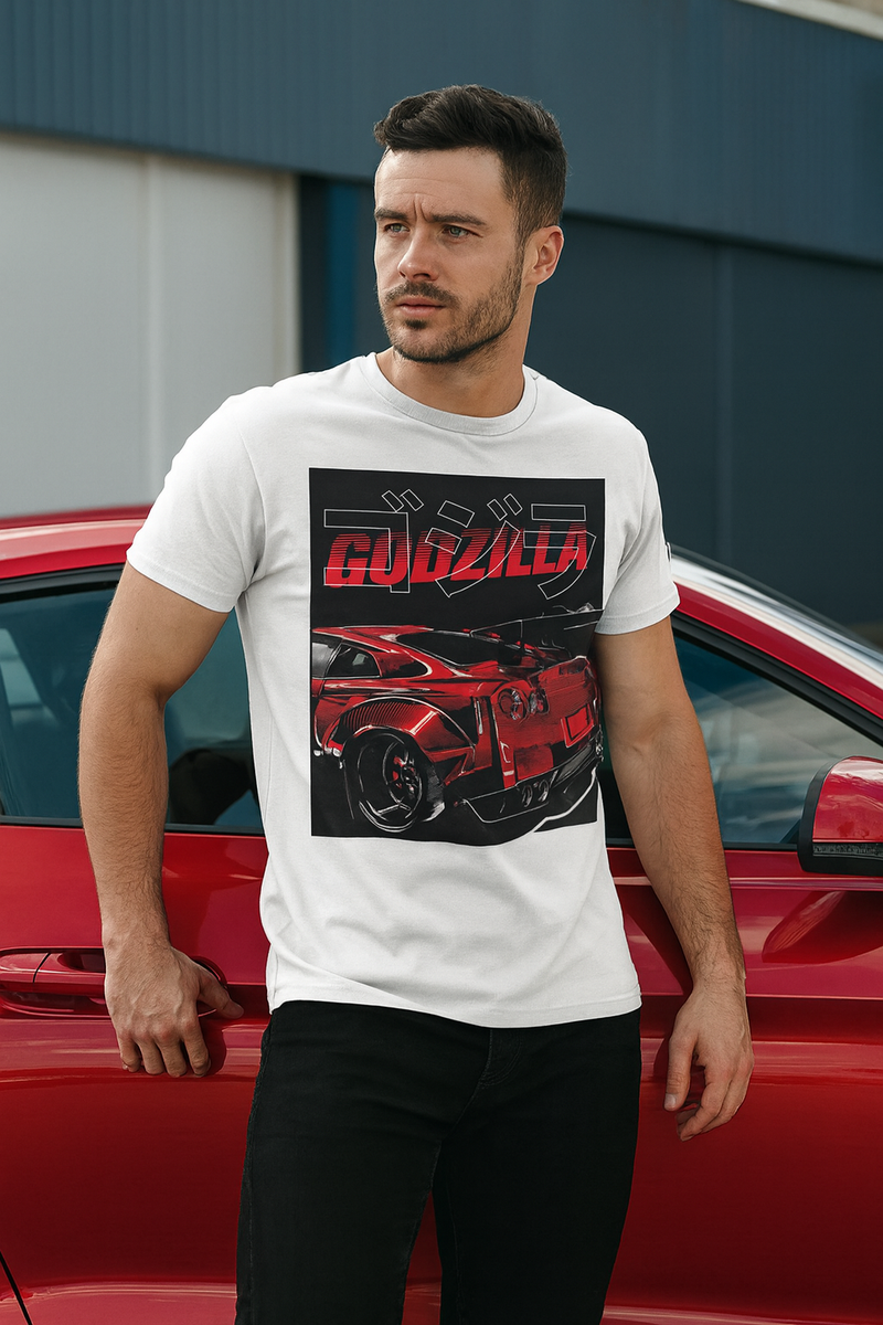 👕 Camiseta Godzilla GT-R ⚪🔴🐉