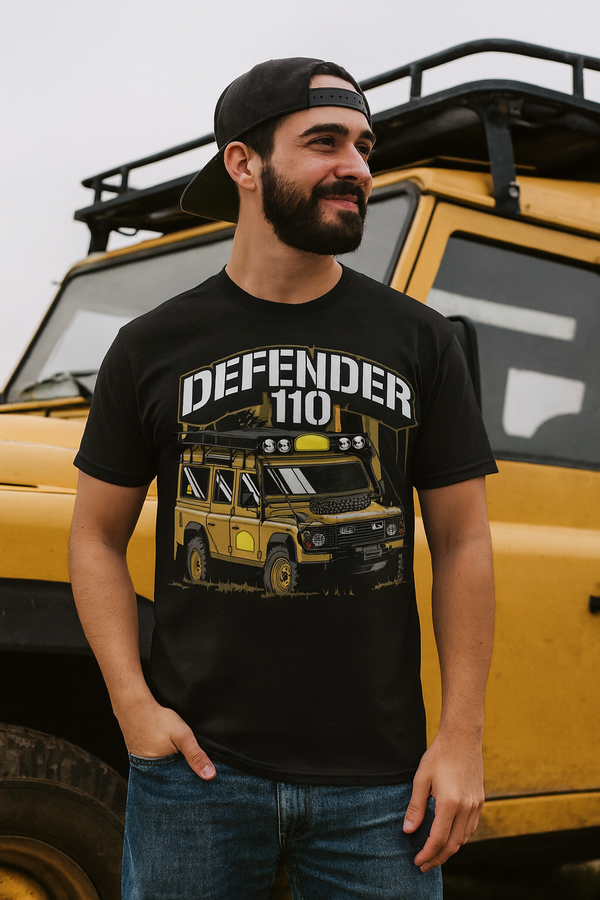 👕 Camiseta Defender 110 – Off-Road Edition 🟡⚫🌍