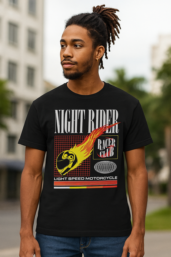 👕 Camiseta Night Rider – Light Speed Motorcycle Edition ⚫🔥🏍️