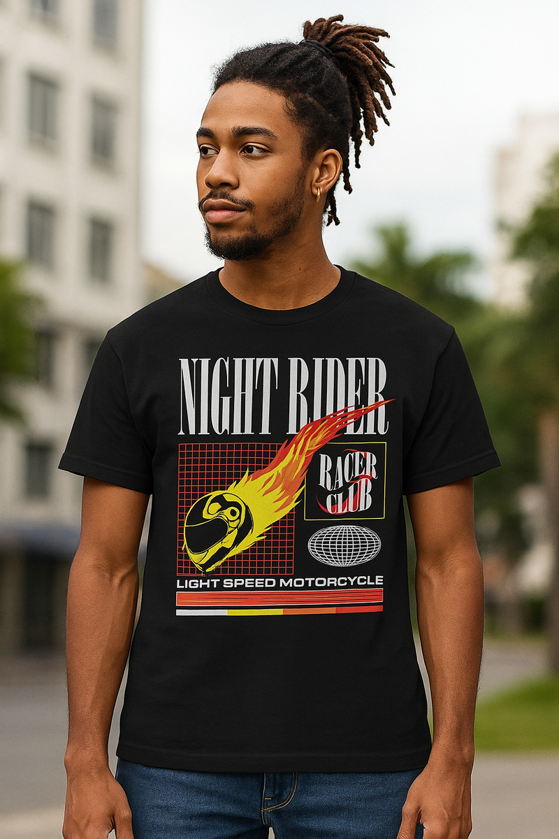 👕 Camiseta Night Rider – Light Speed Motorcycle Edition ⚫🔥🏍️