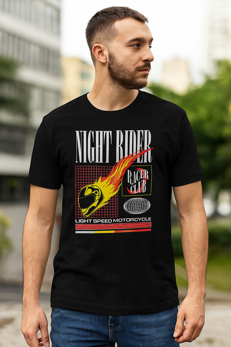 👕 Camiseta Night Rider – Light Speed Motorcycle Edition ⚫🔥🏍️