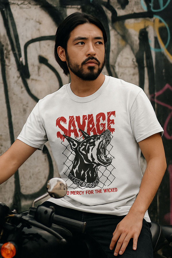 Camiseta Masculina Savage Streetwear (White Edition) | Algodão Premium 🐺⚡