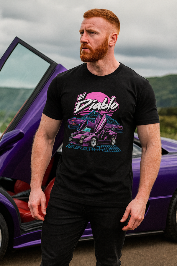 👕 Camiseta El Diablo – Retro Supercar Edition 💜🔥🚀