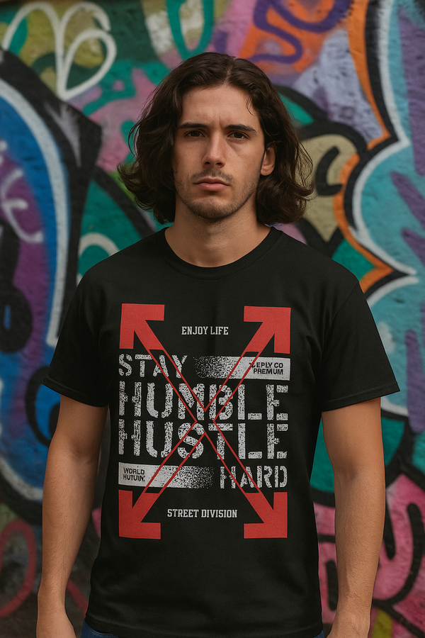 Camiseta Masculina Street Division – Stay Humble Hustle Hard ⚡